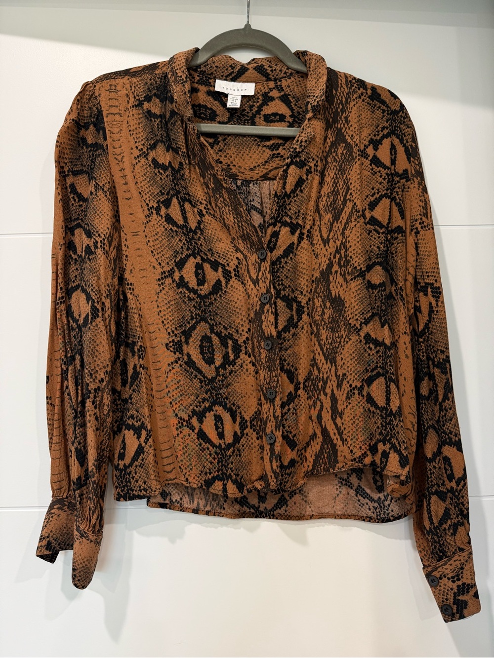 Topshop Brown and Black Snake Print Button-Down Shirt